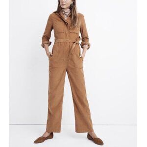 Madewell Corduroy Belted Jumpsuit Coveralls Burnt Sienna Cotton Boiler Suit Sz 6